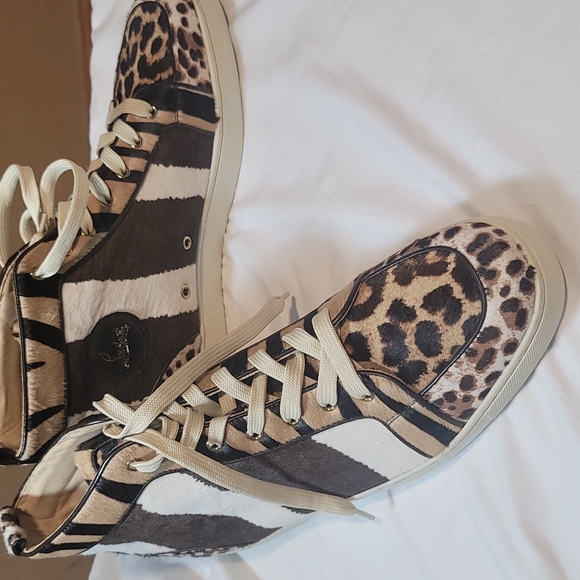 Christian Louboutin High Top Leopard Print With Spikes Flats Men Sneakers